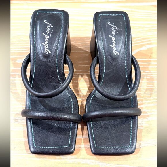 Free People Shoes - Free People Parker Double Strap Pillow Heels Black Leather